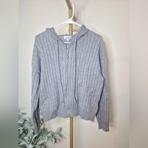 Gray Cable Knit Hoodie Sweater
